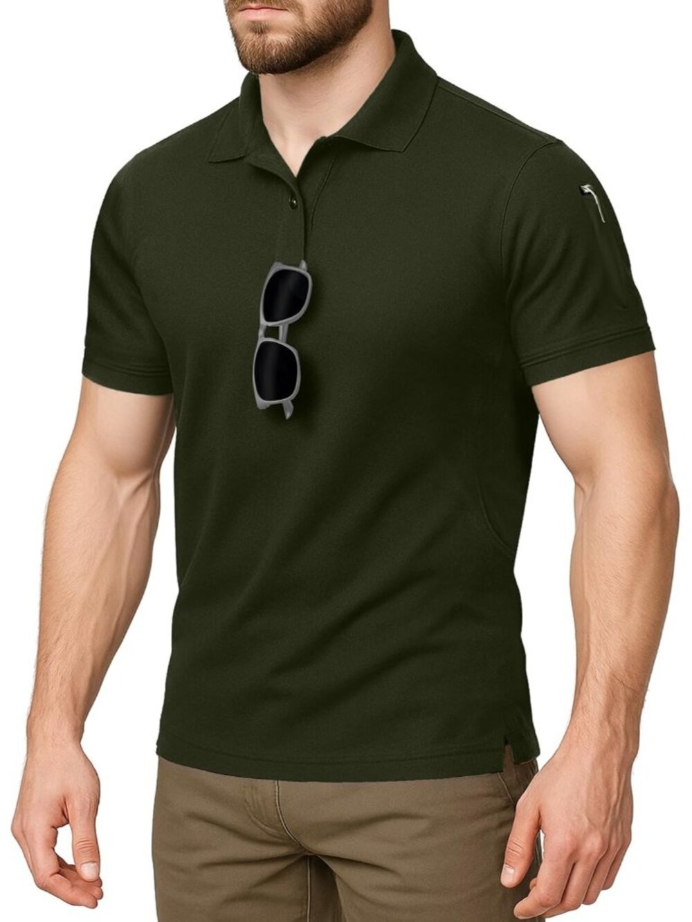 Men’s Army Green UPF 50+ Quick Dry Tactical Golf Polo Shirt Short Sleeve
